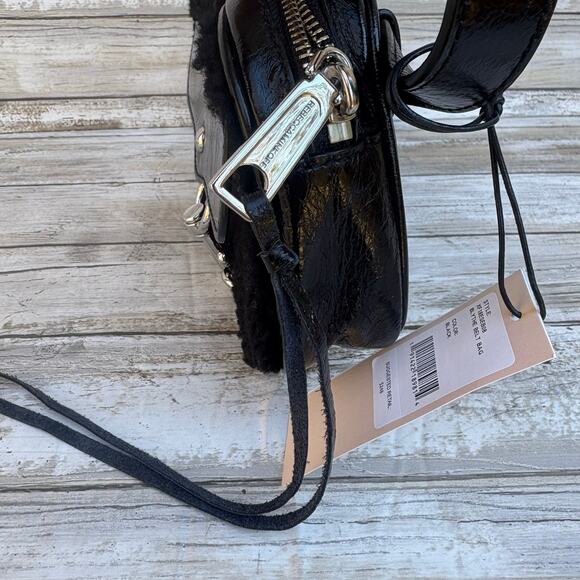 NEW Rebecca Minkoff Blythe Black Leather Shearling Belt Bag Fanny Pack Dog Clip - Picture 7 of 16